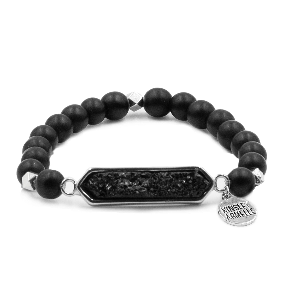 Kinsley Armelle Onxy & Black Druzy Bracelet NWOT Fauceted Natural Stone